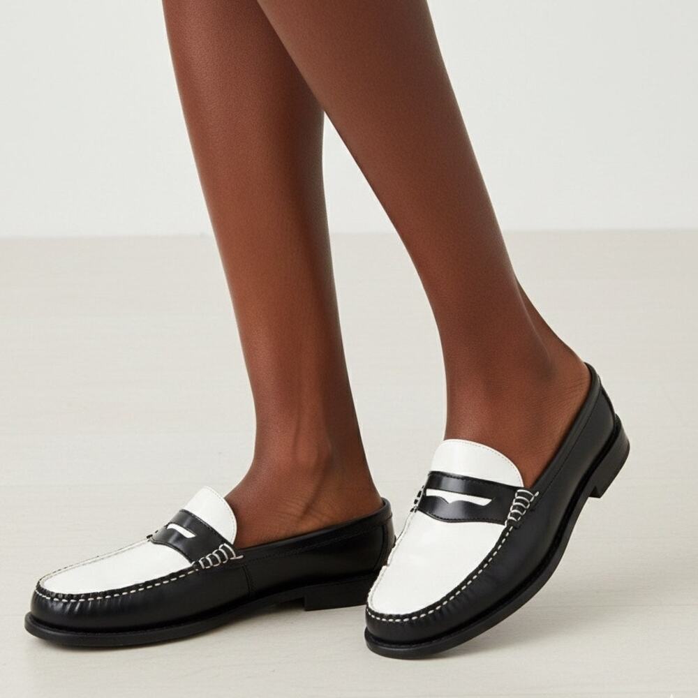 Classic Bass Weejuns Black White WYNN Mules Size 7